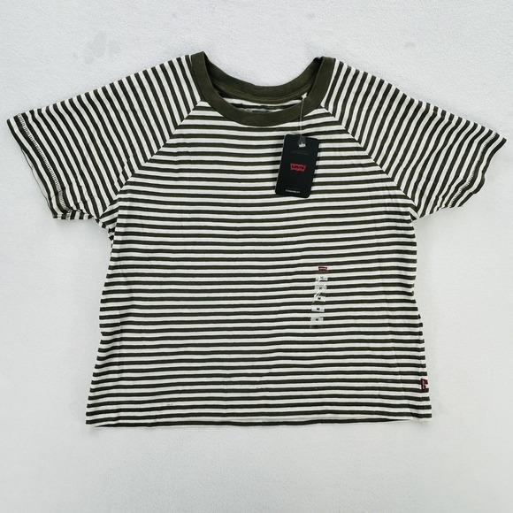 Levi's Tops - Levi's Shirt Womens Medium Green White Striped Short Sleeve Crewneck Tee NEW